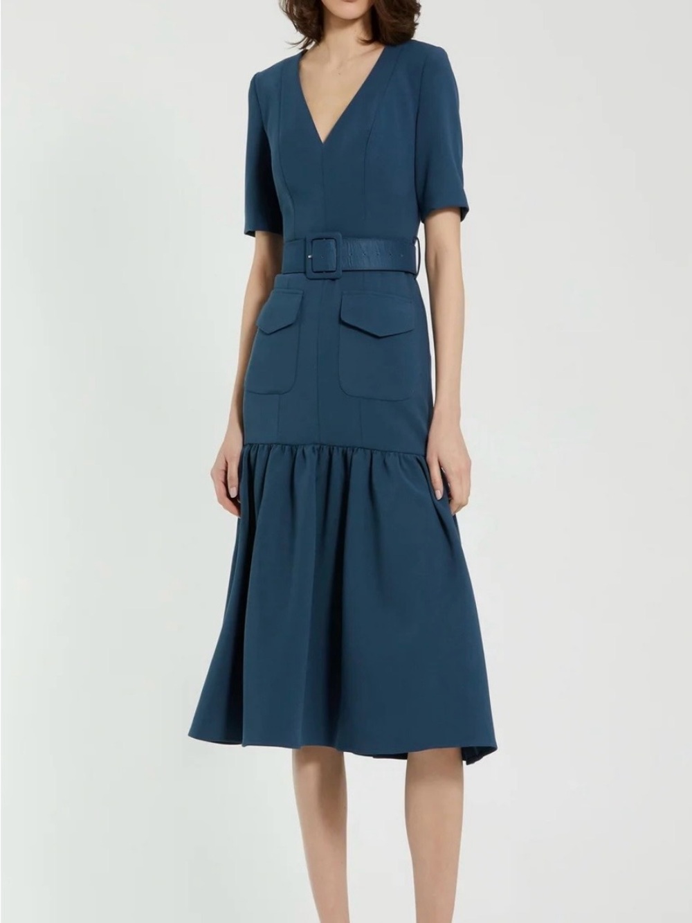 Mac Duggal Belted Crepe Midi Dress With Pockets Size 6 NWT $400